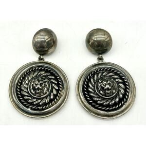 Vintage 90s Y2K Earrings Statement Women's Lion Heads Round Dangle Clip On